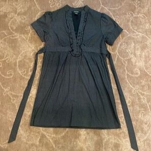 Cute short sleeve black with white polka dots preppy dress, size XL